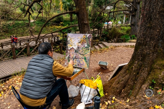 $vo['fname']|default='瓦白墙、石桥木廊，四面青山，几缕炊烟的古老乡村。这个乡愁是我们所有人共同的乡愁。于是，乡村河边的柳树下，黄叶泛金色的银杏村，时常可见画画的人。他们是在画画吗？他们是在用画作留住乡愁。2019年11月18日拍摄于贵州省六盘水市盘州市妥乐村。